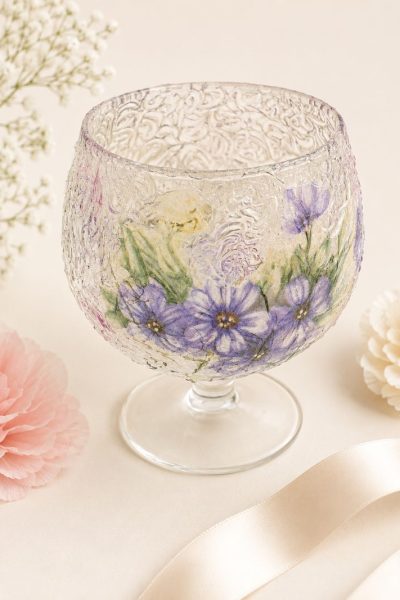 χειροποίητο γυάλινο κηροπήγιο ρεσώ floral
